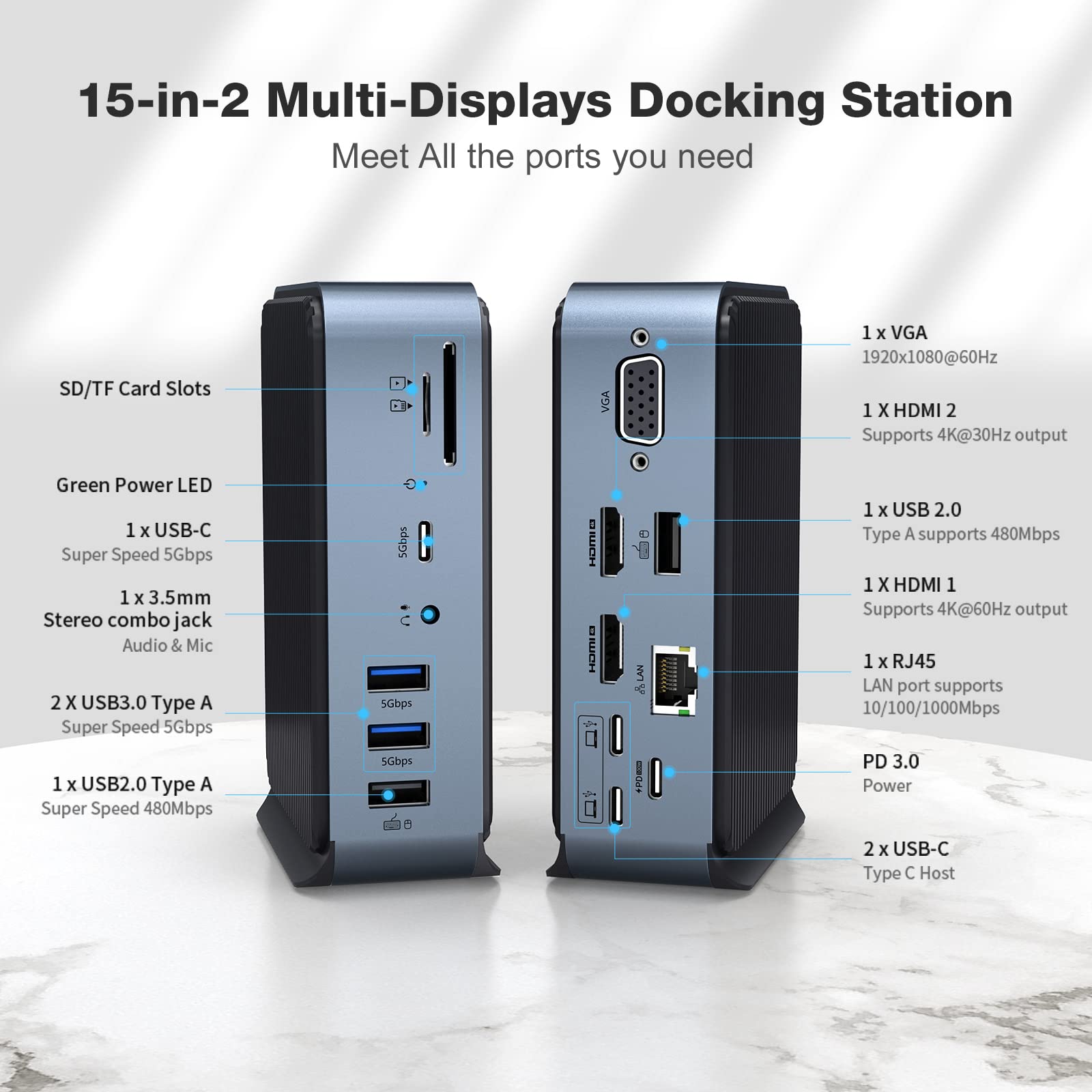 Amazon.co.jp: USB Cドッキングステーション 15-in-2 USB Cハブ VGA/2